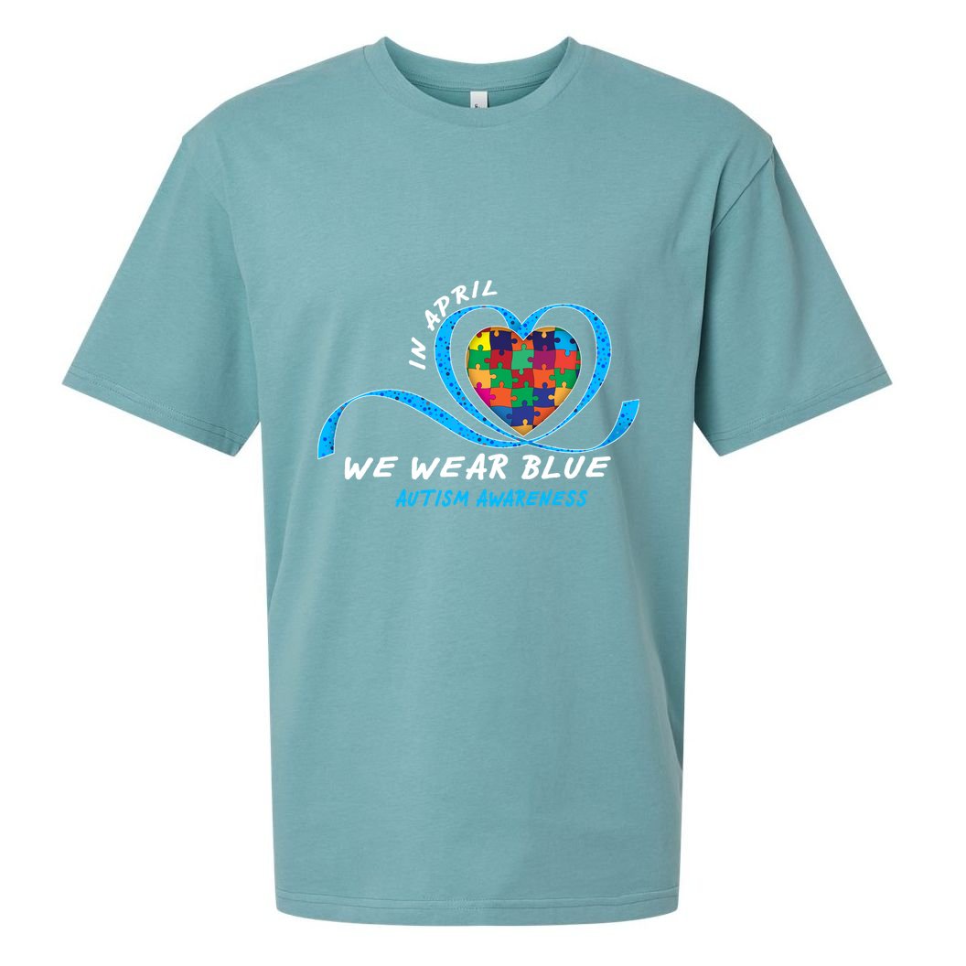 Heart In April We Wear Blue Love Hope Faith Autism Awareness Sueded Cloud Jersey T-Shirt