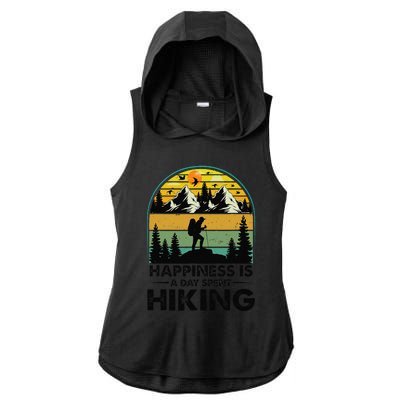 Happiness Is A Day Spent Hiking Hiking Camping Inspirations Ladies PosiCharge Tri-Blend Wicking Draft Hoodie Tank