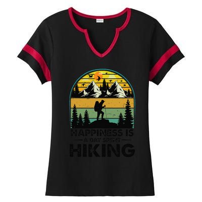 Happiness Is A Day Spent Hiking Hiking Camping Inspirations Ladies Halftime Notch Neck Tee