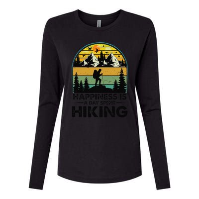 Happiness Is A Day Spent Hiking Hiking Camping Inspirations Womens Cotton Relaxed Long Sleeve T-Shirt