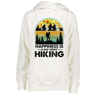 Happiness Is A Day Spent Hiking Hiking Camping Inspirations Womens Funnel Neck Pullover Hood