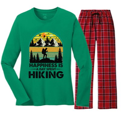 Happiness Is A Day Spent Hiking Hiking Camping Inspirations Women's Long Sleeve Flannel Pajama Set 