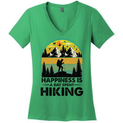 Happiness Is A Day Spent Hiking Hiking Camping Inspirations Women's V-Neck T-Shirt