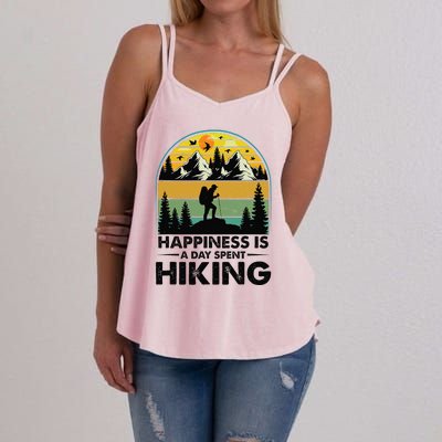 Happiness Is A Day Spent Hiking Hiking Camping Inspirations Women's Strappy Tank