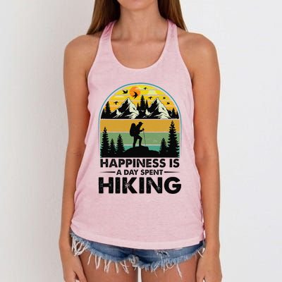 Happiness Is A Day Spent Hiking Hiking Camping Inspirations Women's Knotted Racerback Tank