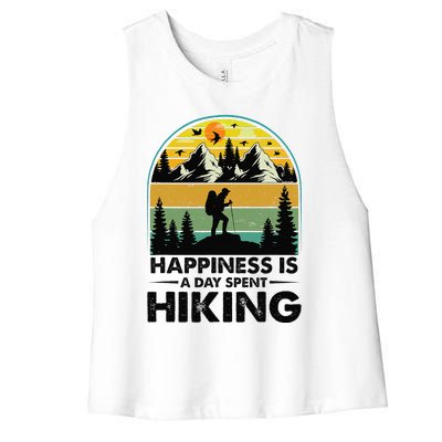 Happiness Is A Day Spent Hiking Hiking Camping Inspirations Women's Racerback Cropped Tank