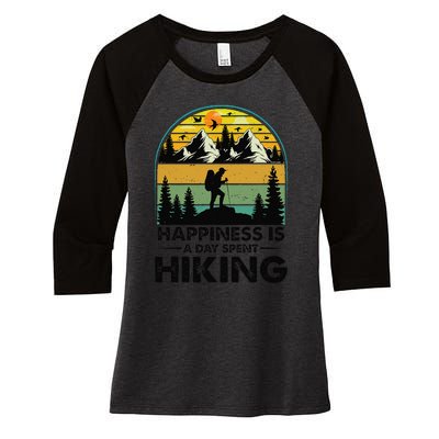 Happiness Is A Day Spent Hiking Hiking Camping Inspirations Women's Tri-Blend 3/4-Sleeve Raglan Shirt