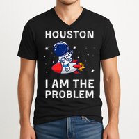 Houston I Am The Problem Funny Astronaut Rocket Space V-Neck T-Shirt