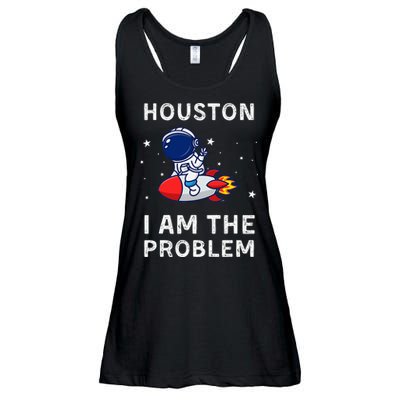 Houston I Am The Problem Funny Astronaut Rocket Space Ladies Essential Flowy Tank