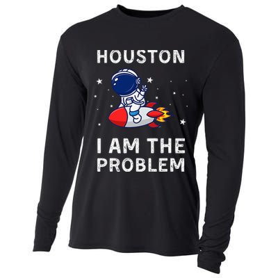 Houston I Am The Problem Funny Astronaut Rocket Space Cooling Performance Long Sleeve Crew