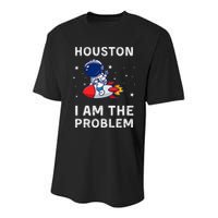 Houston I Am The Problem Funny Astronaut Rocket Space Youth Performance Sprint T-Shirt