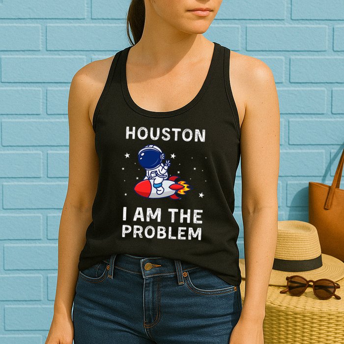 Houston I Am The Problem Funny Astronaut Rocket Space Womens Tank Top