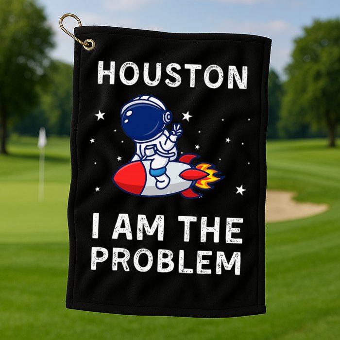 Houston I Am The Problem Funny Astronaut Rocket Space Golf Towel