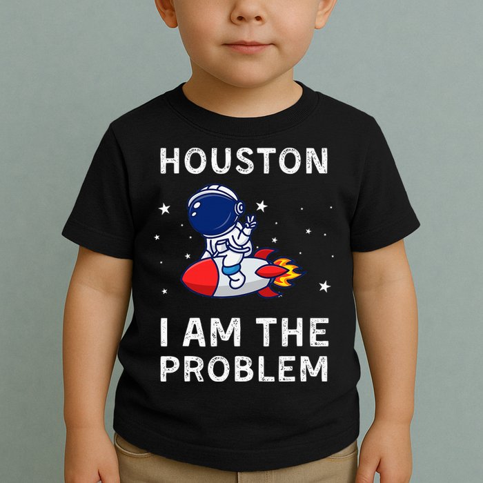 Houston I Am The Problem Funny Astronaut Rocket Space Toddler T-Shirt