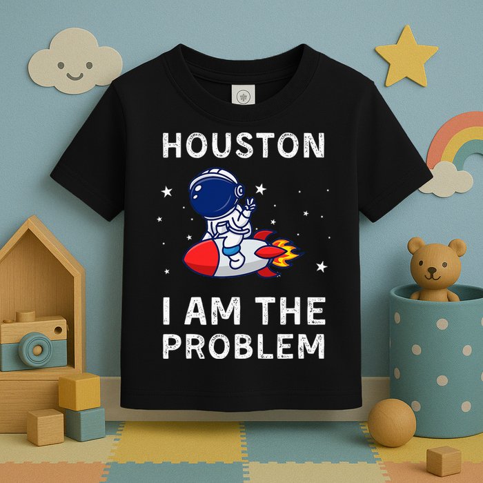 Houston I Am The Problem Funny Astronaut Rocket Space Toddler T-Shirt
