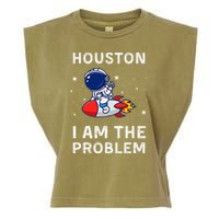 Houston I Am The Problem Funny Astronaut Rocket Space Garment-Dyed Women's Muscle Tee