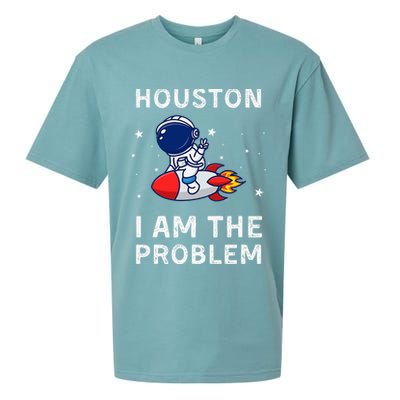Houston I Am The Problem Funny Astronaut Rocket Space Sueded Cloud Jersey T-Shirt