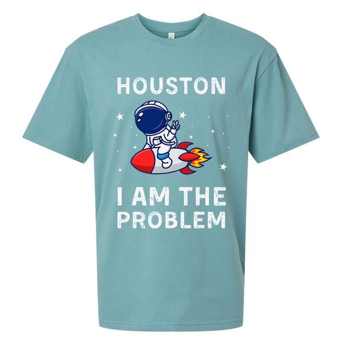 Houston I Am The Problem Funny Astronaut Rocket Space Sueded Cloud Jersey T-Shirt