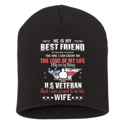 He Is A US Veteran And Im Proud To Be His Wife Short Acrylic Beanie