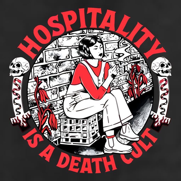 Hospitality Is A Death Cult 7 Panel Mesh Trucker Snapback Hat