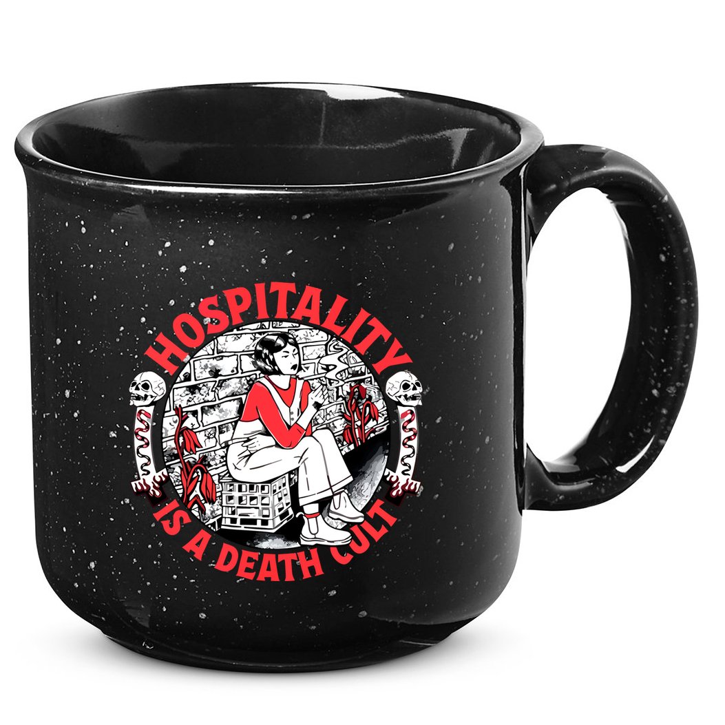 Hospitality Is A Death Cult 15oz Campfire Ceramic Mug