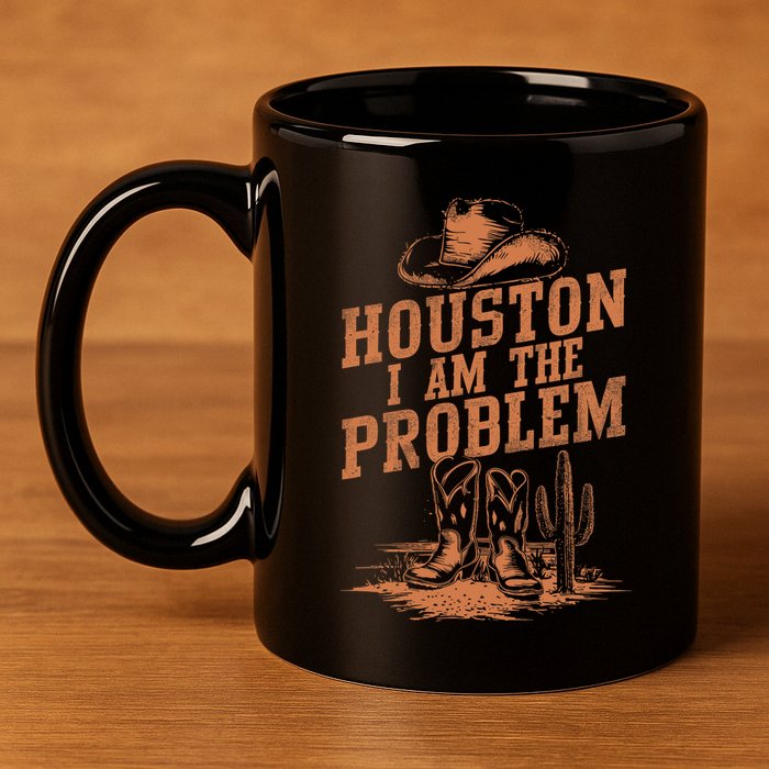 Houston I Am The Problem Cowboy Humor Fun Love 11oz C Handle Ceramic Mug