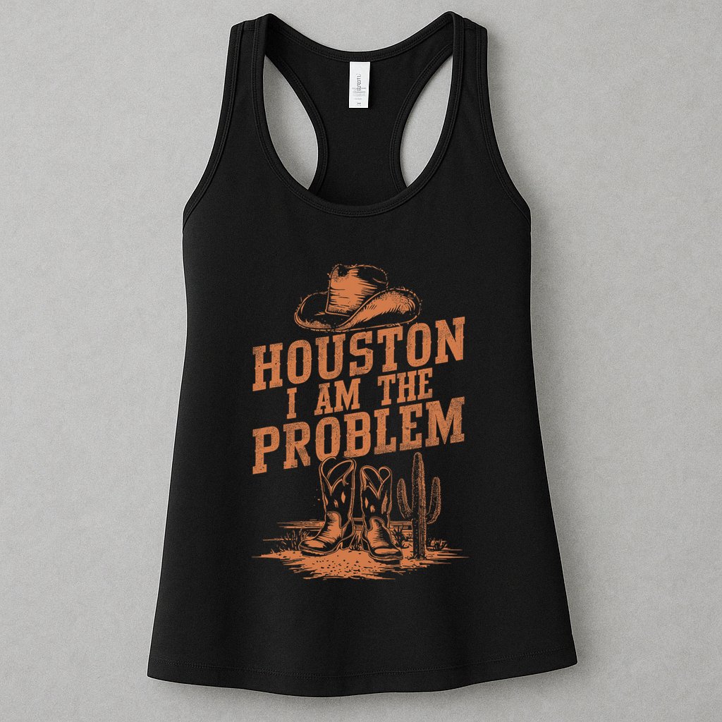 Houston I Am The Problem Cowboy Humor Fun Love Womens Tank Top