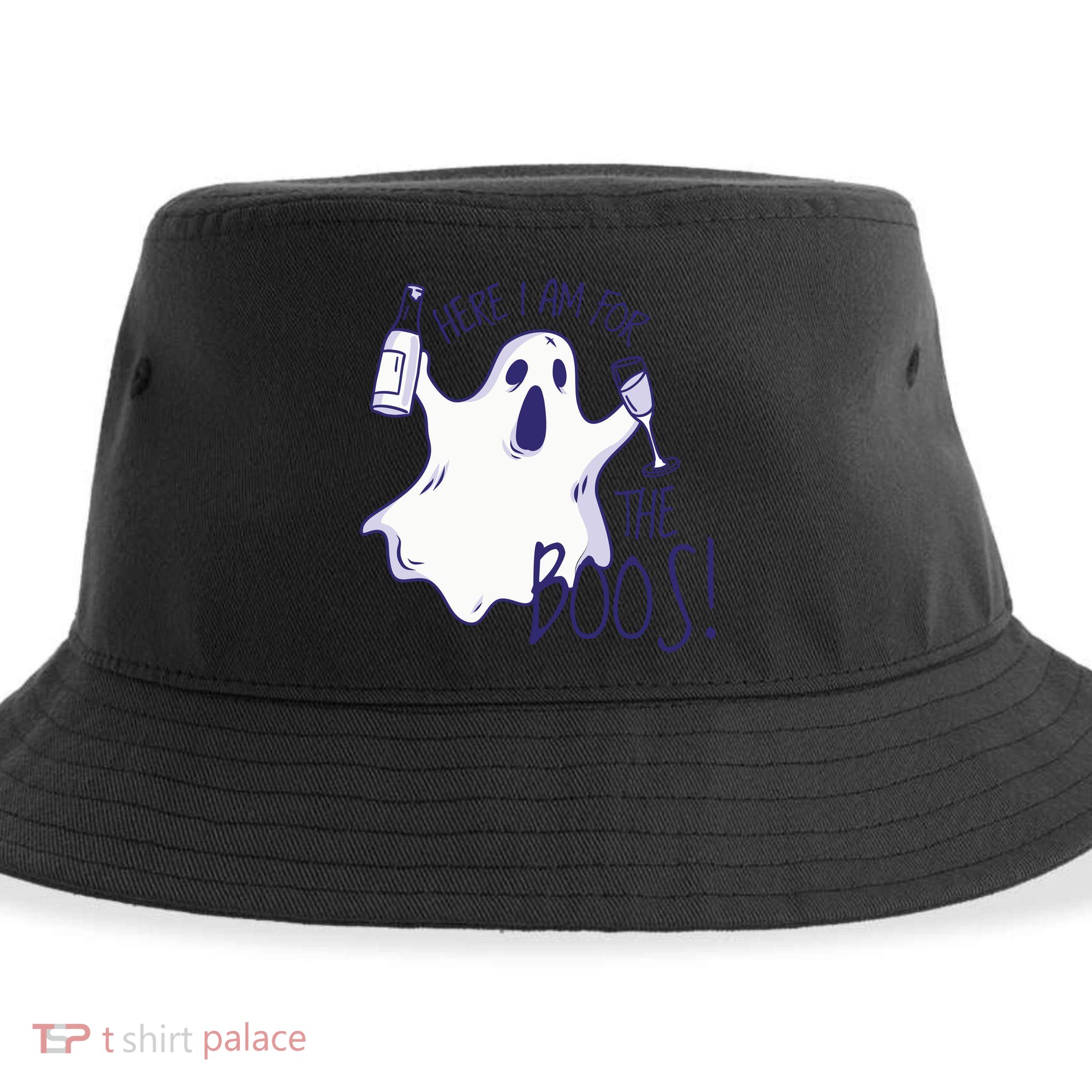 Here I Am For The Boos Funny Ghost Sustainable Bucket Hat