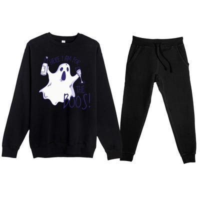 Here I Am For The Boos Funny Ghost Premium Crewneck Sweatsuit Set