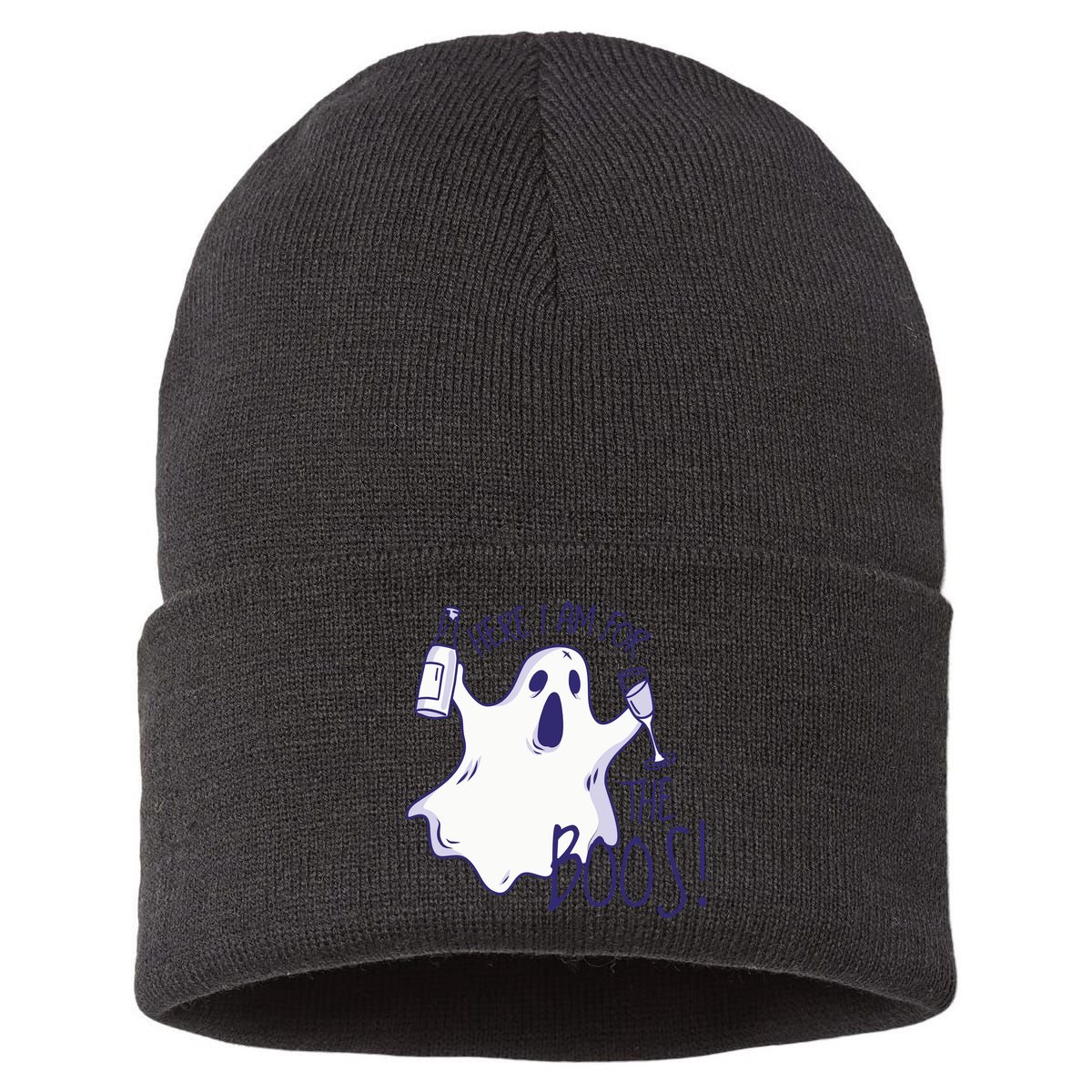 Here I Am For The Boos Funny Ghost Sustainable Knit Beanie