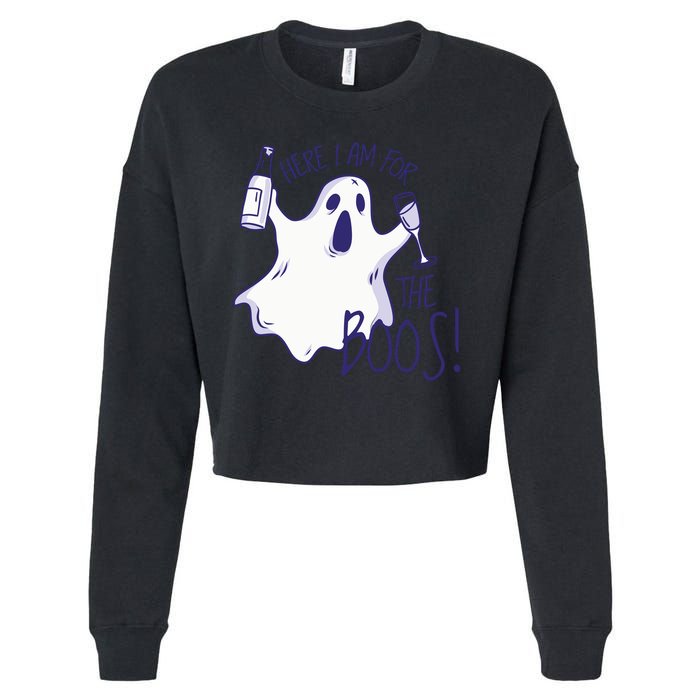 Here I Am For The Boos Funny Ghost Cropped Pullover Crew