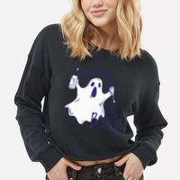 Here I Am For The Boos Funny Ghost Cropped Pullover Crew