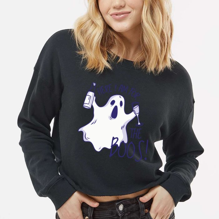 Here I Am For The Boos Funny Ghost Cropped Pullover Crew