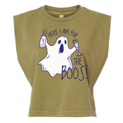 Here I Am For The Boos Funny Ghost Garment-Dyed Women's Muscle Tee