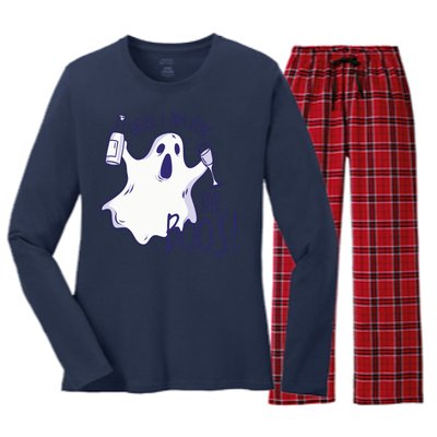 Here I Am For The Boos Funny Ghost Women's Long Sleeve Flannel Pajama Set 