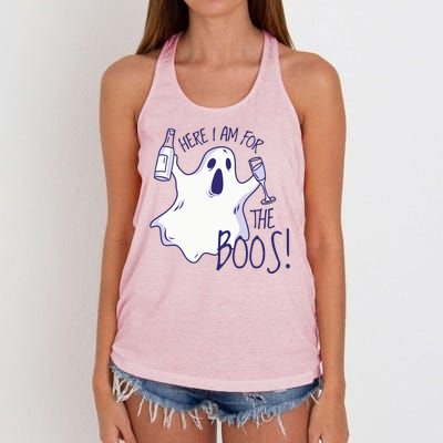 Here I Am For The Boos Funny Ghost Women's Knotted Racerback Tank