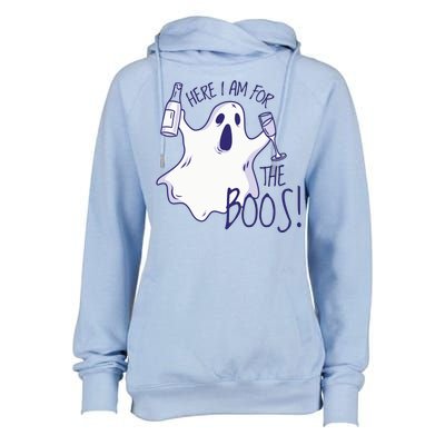 Here I Am For The Boos Funny Ghost Womens Funnel Neck Pullover Hood