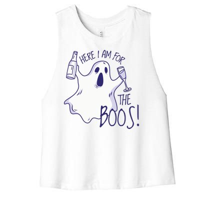 Here I Am For The Boos Funny Ghost Women's Racerback Cropped Tank