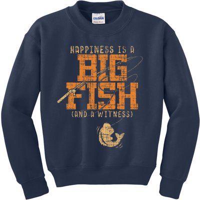 Happiness Is A Big Fish And A Witness Fishing Kids Sweatshirt