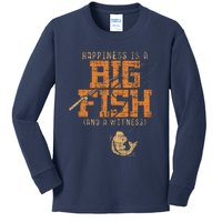 Happiness Is A Big Fish And A Witness Fishing Kids Long Sleeve Shirt