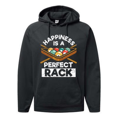 Happiness Is A Perfect Rack Funny Pool Billiard Player Performance Fleece Hoodie