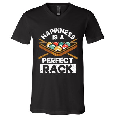 Happiness Is A Perfect Rack Funny Pool Billiard Player V-Neck T-Shirt