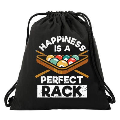 Happiness Is A Perfect Rack Funny Pool Billiard Player Drawstring Bag