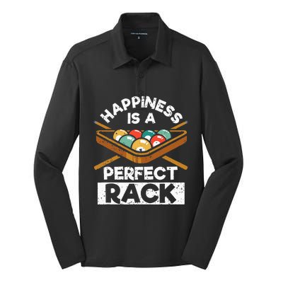 Happiness Is A Perfect Rack Funny Pool Billiard Player Silk Touch Performance Long Sleeve Polo