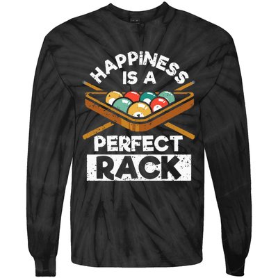 Happiness Is A Perfect Rack Funny Pool Billiard Player Tie-Dye Long Sleeve Shirt