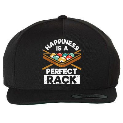 Happiness Is A Perfect Rack Funny Pool Billiard Player Wool Snapback Cap