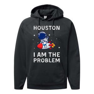 Houston I Am The Problem Funny Astronaut Rocket Space Performance Fleece Hoodie