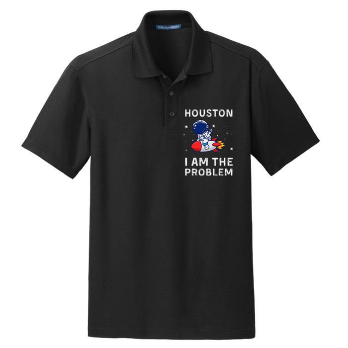 Houston I Am The Problem Funny Astronaut Rocket Space Dry Zone Grid Polo