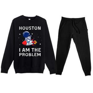 Houston I Am The Problem Funny Astronaut Rocket Space Premium Crewneck Sweatsuit Set