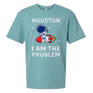 Houston I Am The Problem Funny Astronaut Rocket Space Sueded Cloud Jersey T-Shirt